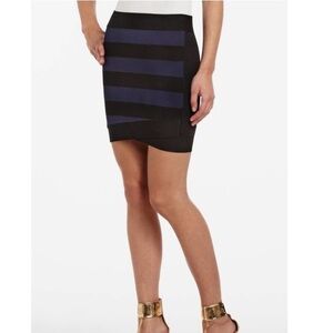 Womens BCBG Mac Azria Alina Striped Banded Pencil Skirt Bodycon Blue Black Sz S